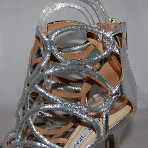 40/10❤️ Jimmy Choo Glitter Leather Platform High Heels Gladiator Sandals Boots - Picture 7 of 16